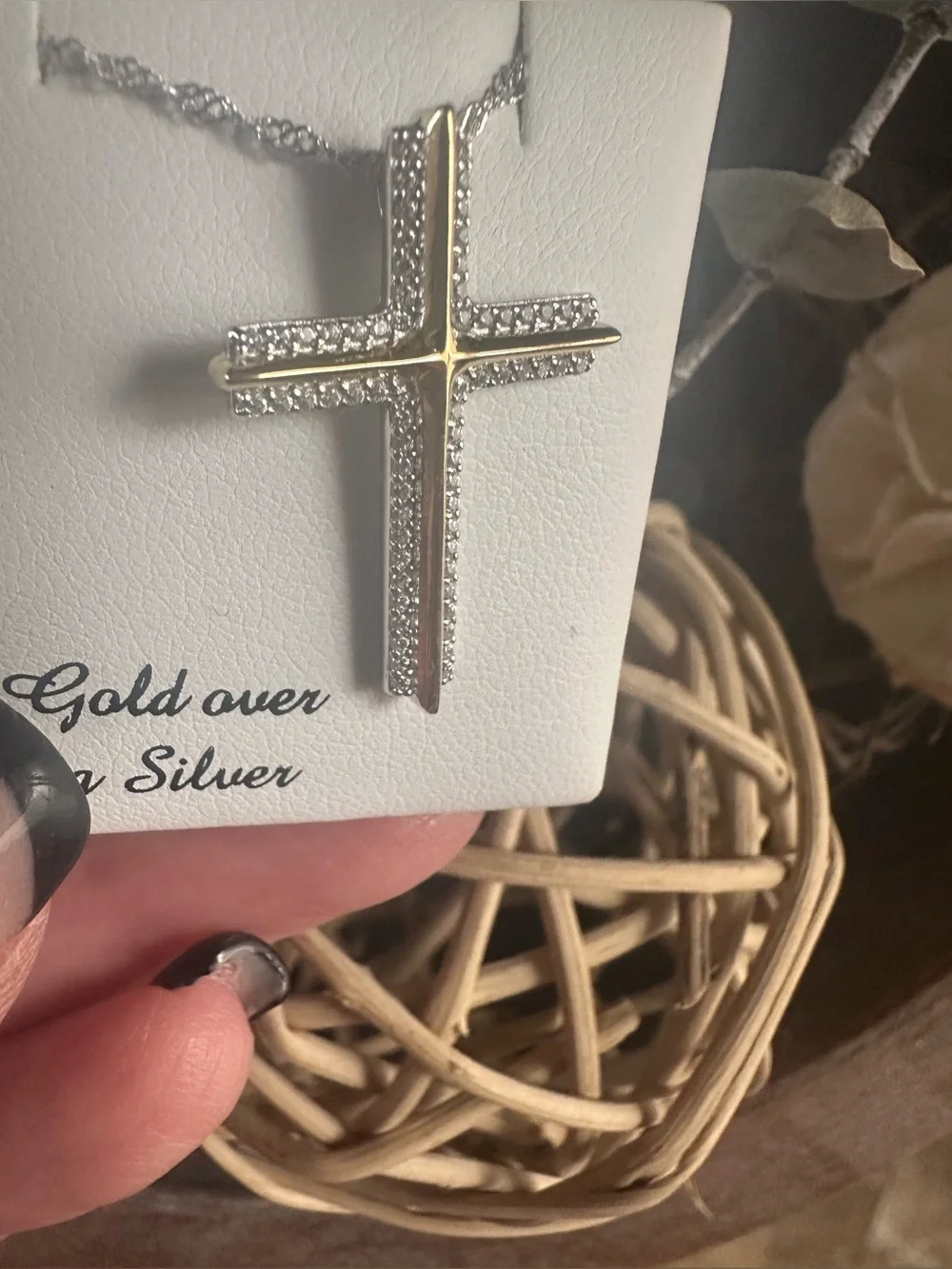 Ladies two toned cross pendant with cubic zirconias 18”new in box